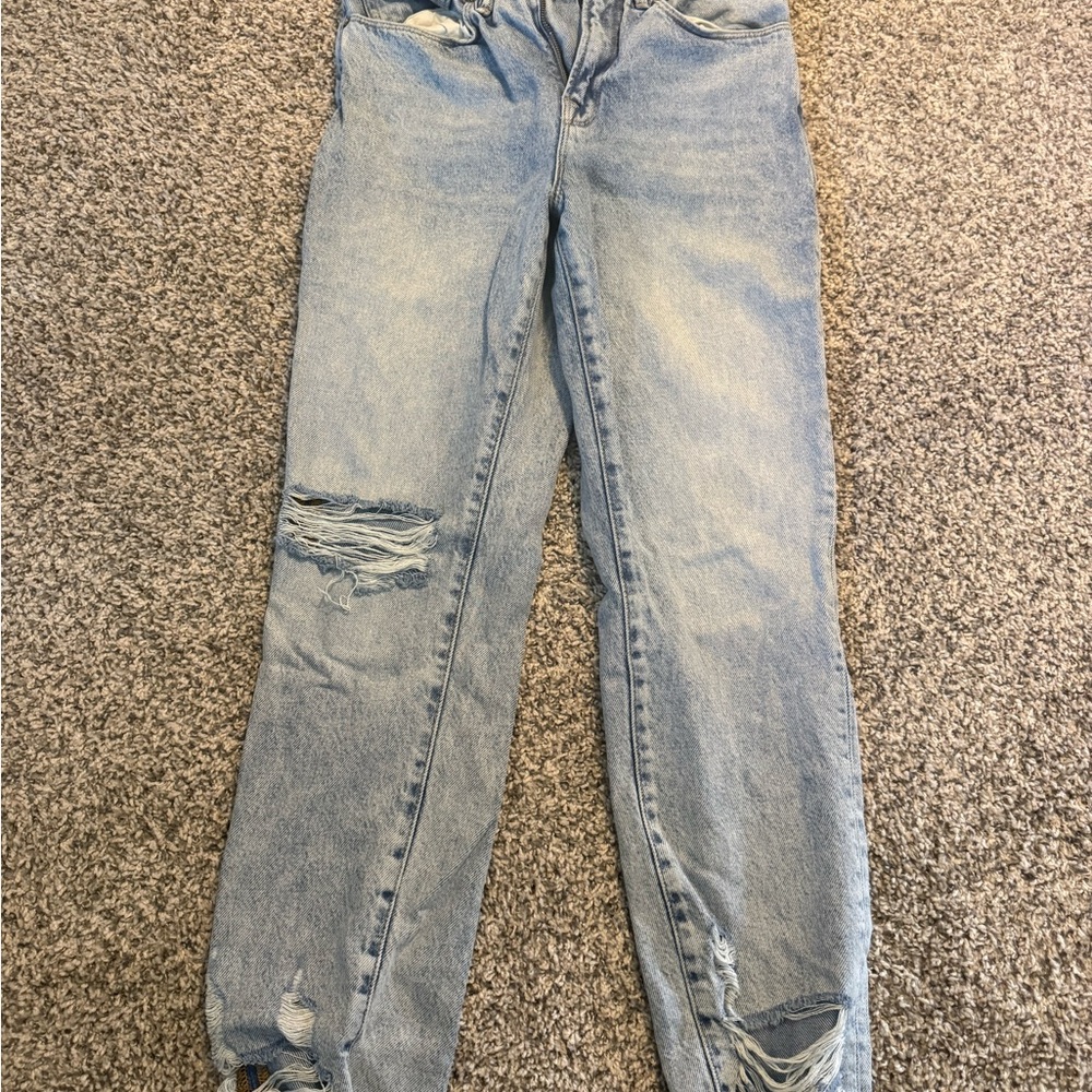 Good American Light Blue Distressed Straight Leg Jeans